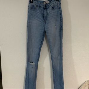 High rise denim hollister ripped jeans